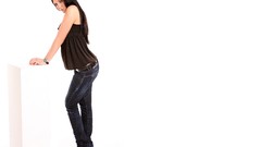 Brunettes woman white background