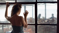 Brunettes woman windows