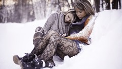 Brunettes woman winter snow