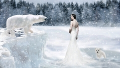 Brunettes woman winter snow