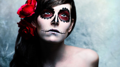 Brunettes Women skulls Flowers