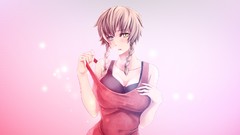 Bubbles Anime pink background red dress blondes anime girls 