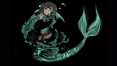 Bubbles dress black background belts mermaids anime girls green 