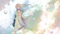 Bubbles dress drawings long hair pink eyes anime girls