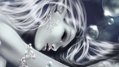 Bubbles elves earrings long hair closed eyes pointy ears silver 