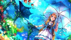 Bubbles fish dress underwater bows anime girls original 