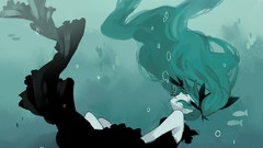 Bubbles fish dress underwater long hair barefoot anime girls 