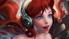 Bubbles headphones blue eyes redheads artwork sakimichan Disney 