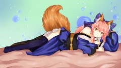 Bubbles Japanese bows pink hair long hair fate stay night fate 