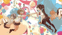 Bubbles red eyes stockings skirts long hair anime girls blue 