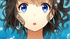 Bubbles underwater anime girls blue eyes brunettes open mouth 