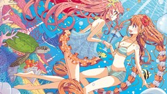 Bubbles underwater pink hair long hair braids bikini orange hair