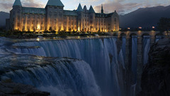 Buildings artwork waterfalls