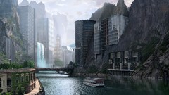 Buildings cities rivers artwork fantasy art