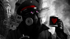 Buildings gas masks mugs