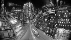 Buildings surreal grayscale spaceships