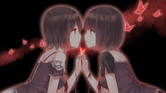 Butterflies anime girls brown eyes brunettes short hair yuri 