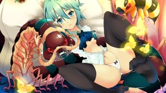 Butterflies Anime legs blush anime girls blue eyes short hair 