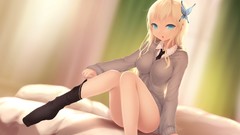 Butterflies Anime socks beds sitting blondes long hair anime 