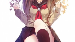 Butterflies Anime white background skirts blush long hair anime 