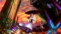 Butterflies blondes long hair anime girls hakurei reimu touhou 