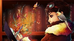 Butterflies Books Anime Parrots red eyes tongue jackets goggles 