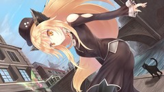 Butterflies cats blondes long hair anime girls yellow eyes 