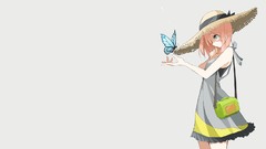 Butterflies dress anime girls blue eyes orange hair grey 