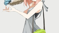 Butterflies dress anime girls orange eyes Straw Hat Simple 