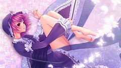 Butterflies dress hats red eyes pink hair barefoot short hair 