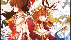 Butterflies dress hats red eyes Ribbons red dress bows fans 