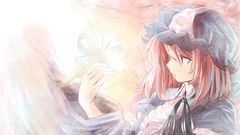 Butterflies dress hats Ribbons pink hair pink eyes anime girls 