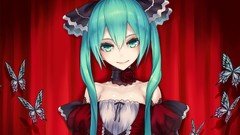 Butterflies dress long hair anime girls green eyes pantyhose 