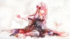 Butterflies dress pink hair long hair vocaloid megurine luka 