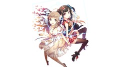 Butterflies dress red eyes Ribbons anime girls brown eyes black 
