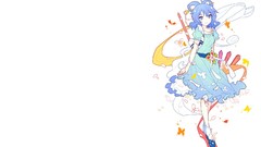Butterflies dress white background socks Ribbons blue hair 
