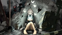 Butterflies feet traffic lights ruins dress white hair 