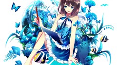 Butterflies fish Anime brown dress anime girls blue eyes