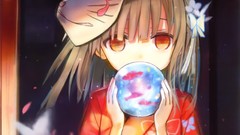 Butterflies fish spheres masks anime girls yukata hair 