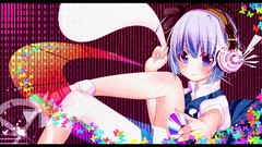 Butterflies headphones dress socks ghosts white hair sitting 