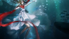 Butterflies headphones dress underwater scarfs blue eyes black 