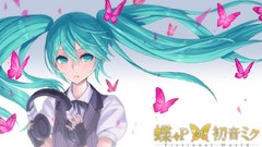 Butterflies headphones long hair blue eyes hatsune miku bangs 