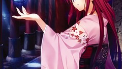 Butterflies kimono anime girls blue eyes redheads shrine 