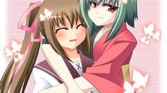 Butterflies kimono anime girls seifuku Japanese clothes