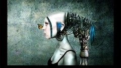 Butterflies Machines woman Robots science fiction cyborgs 