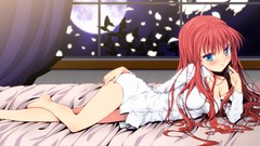 Butterflies moon Anime beds drawings pink hair anime girls blue 