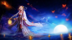 Butterflies moon woman Candles dress lanterns