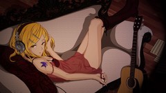 Butterflies Music headphones guitars tattoos couch anime girls 