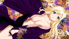 Butterflies patterns kimono blondes long hair blue eyes boku wa 