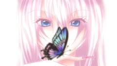 Butterflies pink hair long hair blue eyes vocaloid megurine luka